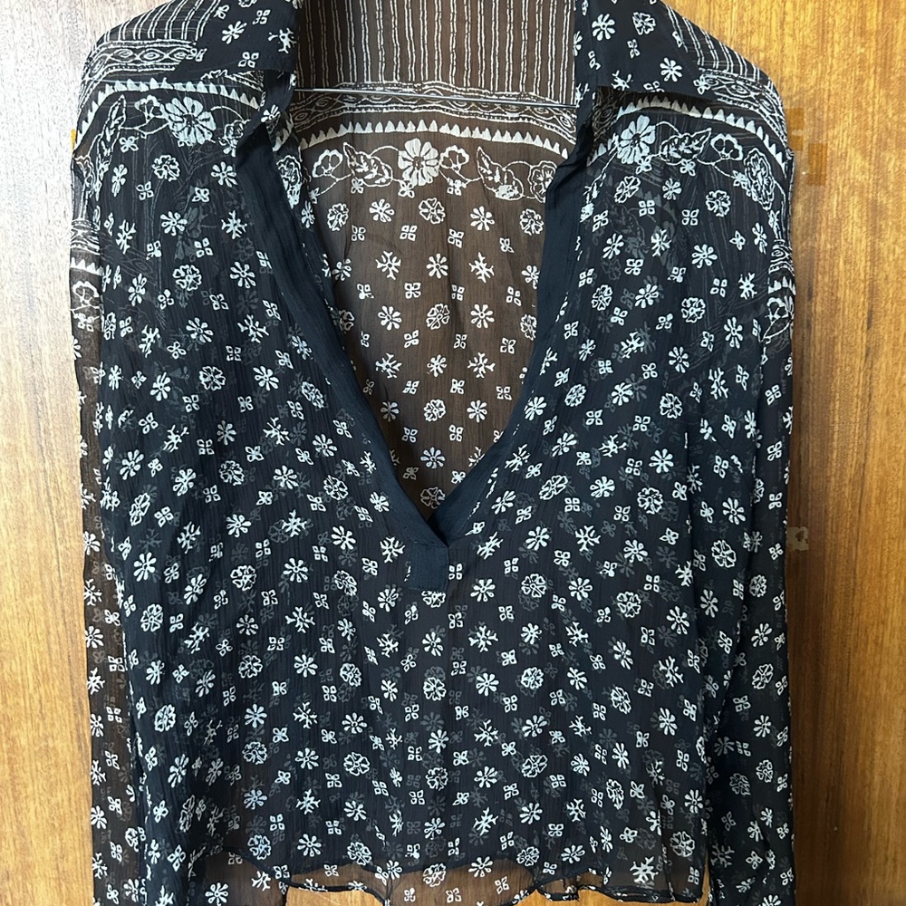Vintage Dolce & Gabbana Sheer Black and White Floral Blouse